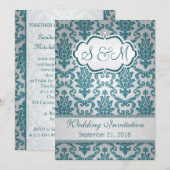 Blauwgroen demask op zilveren achtergrond Weddensc Kaart (Voorkant / Achterkant)