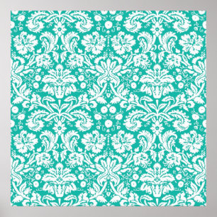 Blauwgroen demaspatroon van Aqua Turquoise Poster
