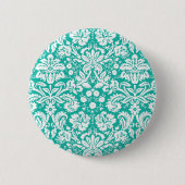 Blauwgroen demaspatroon van Aqua Turquoise Ronde Button 5,7 Cm (Voorkant)