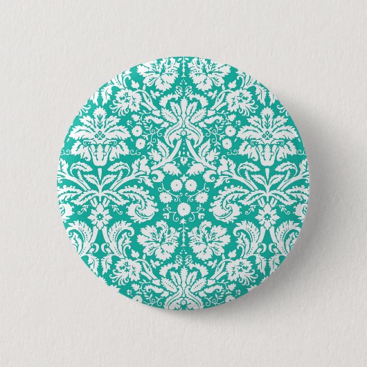 Blauwgroen demaspatroon van Aqua Turquoise Ronde Button 5,7 Cm (Voorkant)