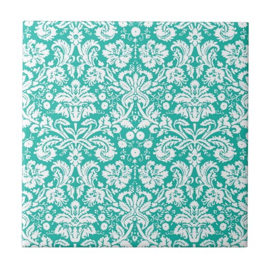 Blauwgroen demaspatroon van Aqua Turquoise Tegeltje (Voorkant)