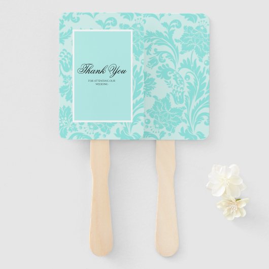 Blauwgroen demtashandventilator handwaaier (Voorkant en achterkant)