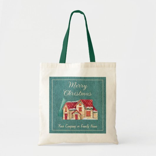 Blauwgroen denim, bedrijf, winterhuis tote bag (Voorkant)