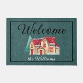 Blauwgroen Denim Print Winter 24x36 Welkom Deurmat (Voorkant)