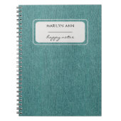 Blauwgroen denim textuur stof print spiraal notitieboek (Voorkant)