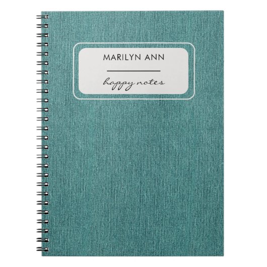 Blauwgroen denim textuur stof print spiraal notitieboek (Voorkant)