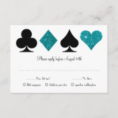 Blauwgroen Destiny Vegas bruiloft RSVP met maaltij Informatiekaartje (Voorkant)