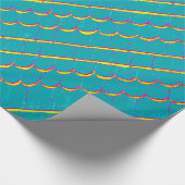 blauwgroen diagonaal strempatroon cadeaupapier (Hoek)