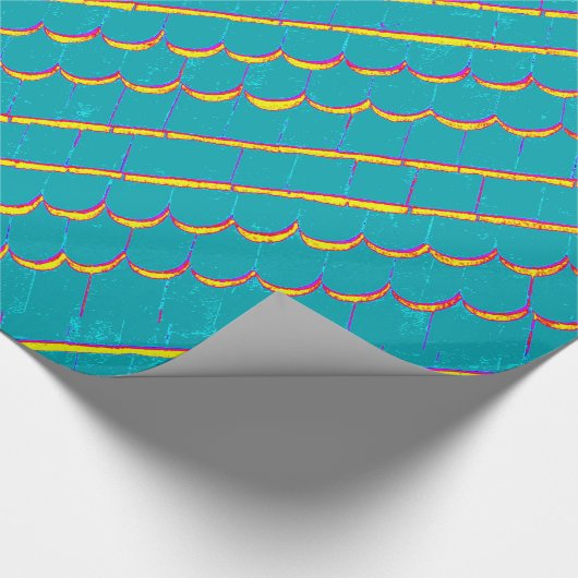 blauwgroen diagonaal strempatroon cadeaupapier (Hoek)