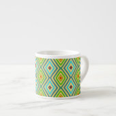 Blauwgroen diamanten geometrisch patroon espresso kop (Voorkant rechts)
