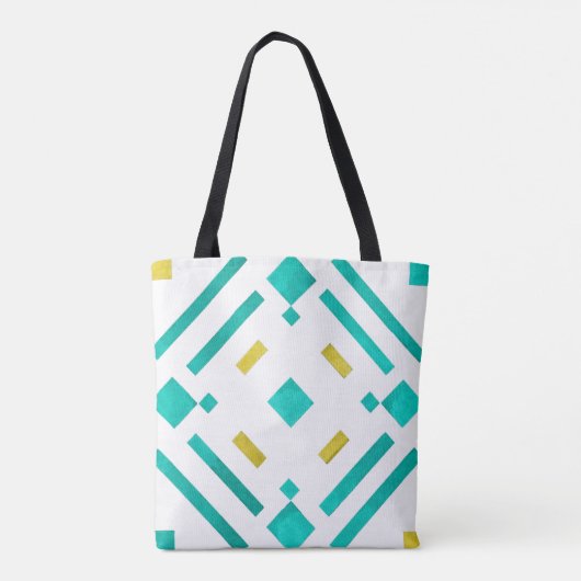 Blauwgroen Diamanten Pattern-Canvas tas (Achterkant)