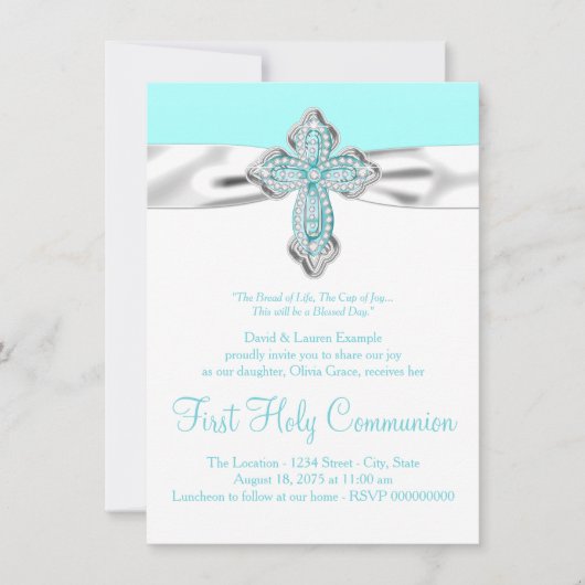 Blauwgroen Diamond Cross Meisjes Blauwgroen Blauw Kaart (Voorkant)