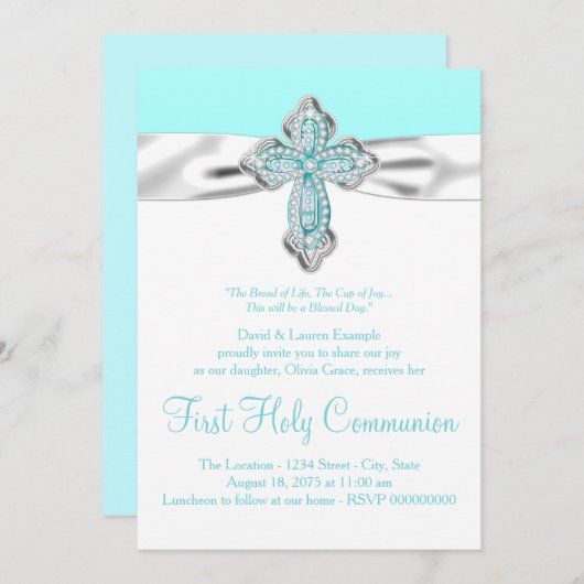 Blauwgroen Diamond Cross Meisjes Blauwgroen Blauw  Kaart (Voorkant / Achterkant)