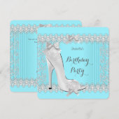 Blauwgroen Diamond Damask High Hiel Birthday Party Kaart (Voorkant / Achterkant)