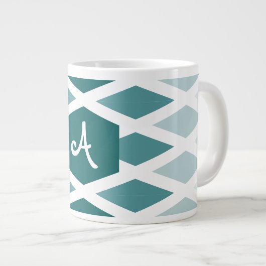 Blauwgroen Diamond Ombre Monogram Grote Koffiekop (Voorkant rechts)
