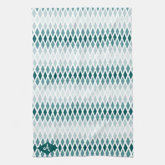 Blauwgroen Diamond Ombre Monogram Theedoek (Verticaal)