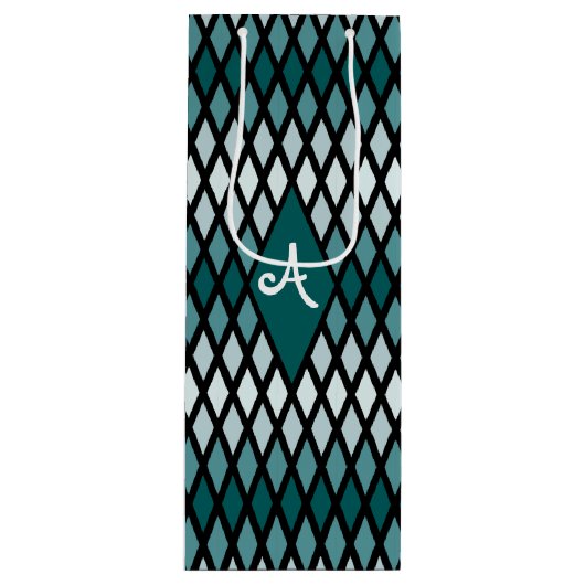 Blauwgroen Diamond Ombre Monogram Wijn Cadeautas (Voorkant)