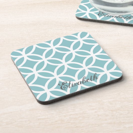 Blauwgroen Diamond Pattern - Gepersonaliseerd Bier Onderzetter (Linkerzijde)