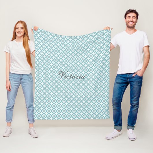 Blauwgroen Diamond Pattern - Gepersonaliseerd Fleece Deken (In situ)