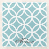 Blauwgroen Diamond Pattern - Gepersonaliseerd Glazen Onderzetter (Voorkant)