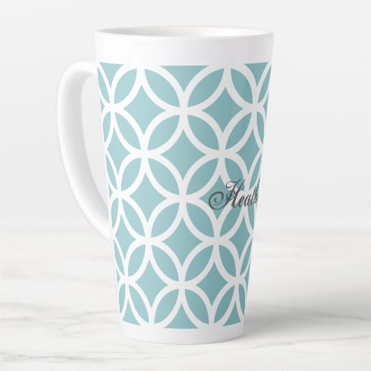 Blauwgroen Diamond Pattern - Gepersonaliseerd Latte Mok (Linkerhoek)