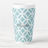 Blauwgroen Diamond Pattern - Gepersonaliseerd Latte Mok (Voorkant)
