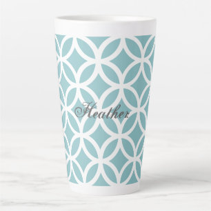 Blauwgroen Diamond Pattern - Gepersonaliseerd Latte Mok