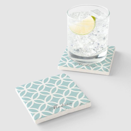 Blauwgroen Diamond Pattern - Gepersonaliseerd Stenen Onderzetter (Zijkant)