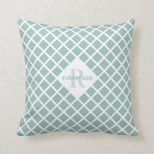 Blauwgroen Diamond Pattern Modern Monogram Kussen