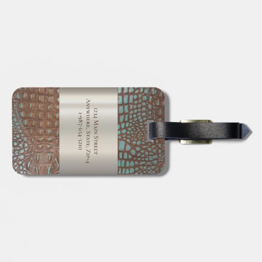 Blauwgroen digitaal leder Titanium-monogram Bagagelabel (Achterkant horizontaal)