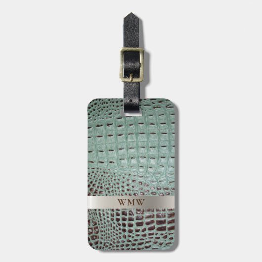 Blauwgroen digitaal leder Titanium-monogram Bagagelabel (Voorkant verticaal)