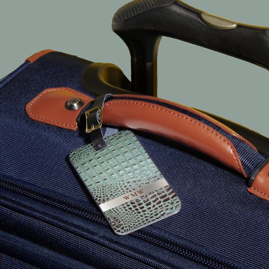 Blauwgroen digitaal leder Titanium-monogram Bagagelabel