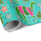 Blauwgroen Dinosaurus Kerst Cadeaupapier (Rol Hoek)