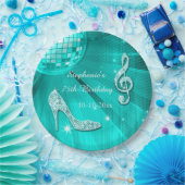 Blauwgroen Disco Ball en Heels 75th Birthday Papieren Bordje (Feest)