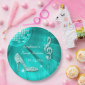 Blauwgroen Disco Ball en Heels Sweet 16 Papieren Bordje (Feest)