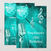 Blauwgroen Disco Ball en Retro Microfoon 18e Verja Kaart (Voorkant / Achterkant)