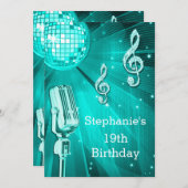 Blauwgroen Disco Ball en Retro Microfoon 19e Verja Kaart (Voorkant / Achterkant)