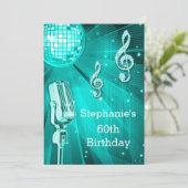 Blauwgroen Disco Ball en Retro Microfoon 60e Verja Kaart (Staand voorkant)