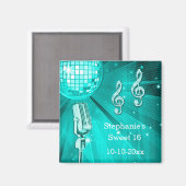 Blauwgroen Disco Ball en Retro Microfoon Sweet 16 Magneet (Voorkant / Achterkant)