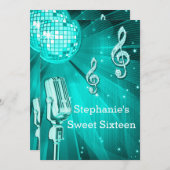 Blauwgroen Disco Ball en Retro Microphone Sweet Si Kaart (Voorkant / Achterkant)