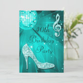 Blauwgroen Disco Ball en Sparkle Heels 40e Verjaar Kaart (Staand voorkant)