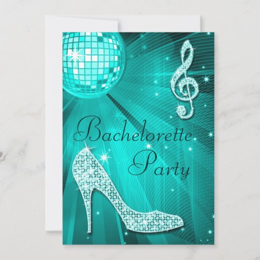 Blauwgroen Disco Ball en Sparkle Heels Bachelorett Kaart (Voorkant)