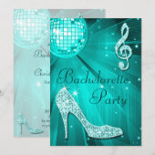 Blauwgroen Disco Ball en Sparkle Heels Bachelorett Kaart (Voorkant / Achterkant)