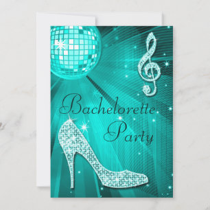 Blauwgroen Disco Ball en Sparkle Heels Bachelorett Kaart