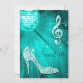 Blauwgroen Disco Ball en Sparkle Heels Sweet 16 Kaart (Voorkant)