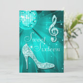 Blauwgroen Disco Ball en Sparkle Heels Sweet 16 Kaart (Staand voorkant)