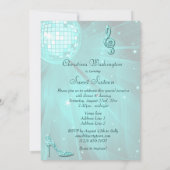 Blauwgroen Disco Ball en Sparkle Heels Sweet 16 Kaart (Achterkant)