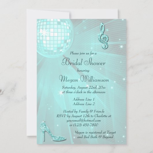 Blauwgroen Disco Ball en Sparkle Heels Vrijgezelle Kaart (Achterkant)