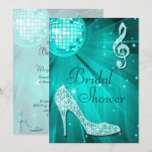 Blauwgroen Disco Ball en Sparkle Heels Vrijgezelle Kaart (Voorkant / Achterkant)