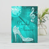 Blauwgroen Disco Ball en Sparkle Heels Vrijgezelle Kaart (Staand voorkant)